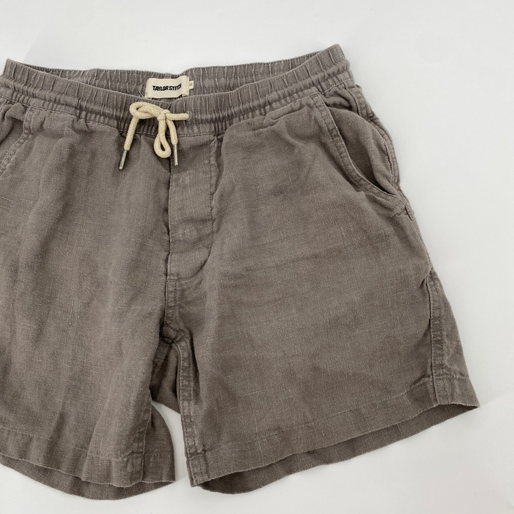 Taylor Stitch Apres Shorts Linen Drawstring Elastic Waistband Ash Hemp